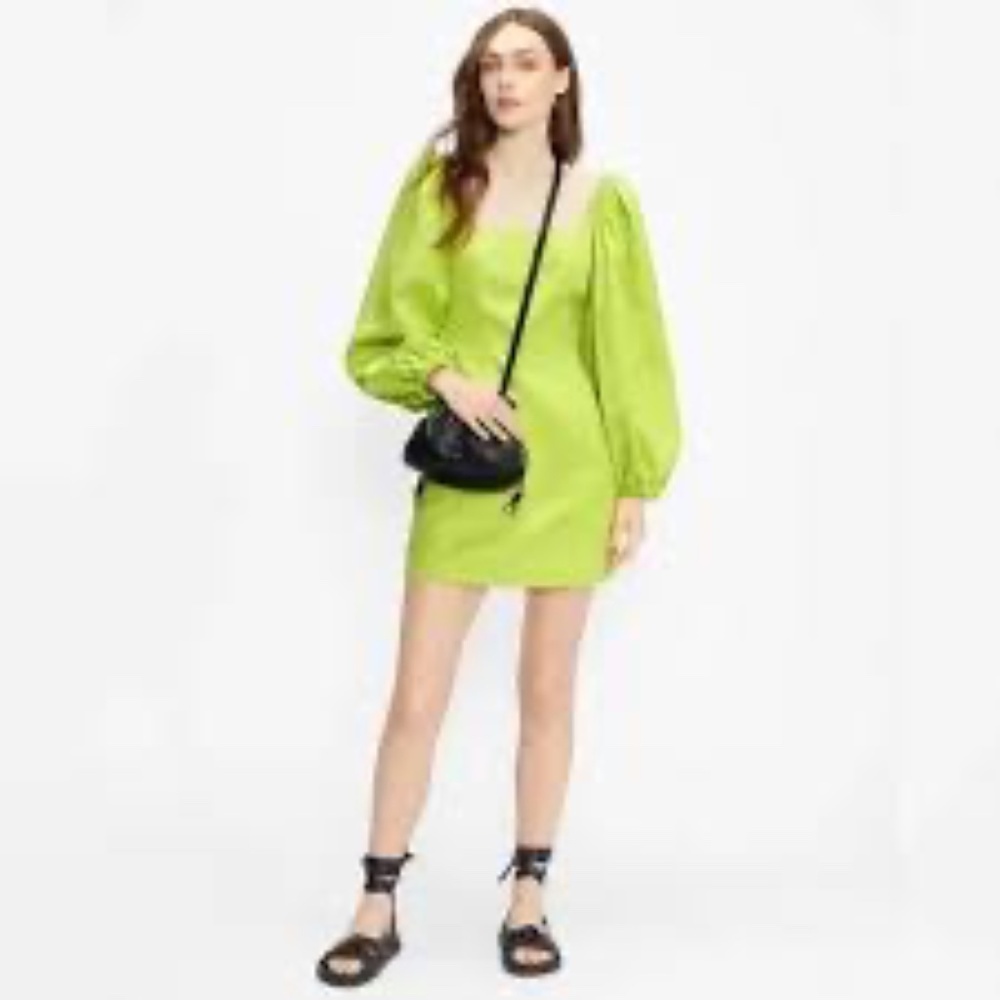 Ted Baker Dress Size Small Disina Mini Jacquard Balloon Sleeve Chartreuse